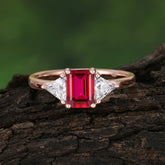 1CT Emerald Cut Ruby Three Stone Engagement Ring